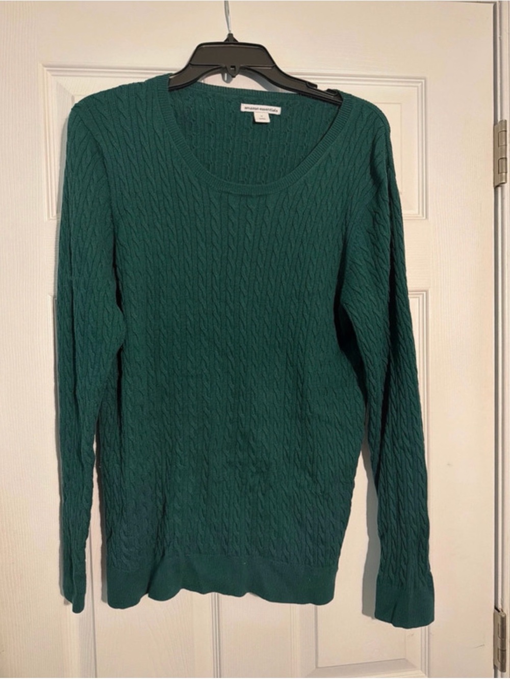 Amazon Essentials Women's Cable Knit Scoop Neck Sweater in Teal Green